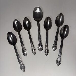 VTG Rose Floral 6 Teaspoons 1 Tablespoon Rogers Stainless Flatware Silverware